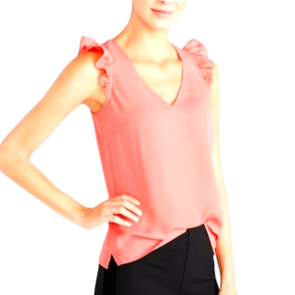 J Crew Ruffled Sleeveless Coral Blouse Size 0